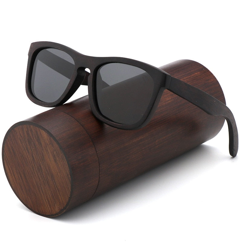 Retro hombres polarizados mujeres gafas de sol madera negra niños parejas gafas de sol hechas a mano UV400 con caja de madera de bambú