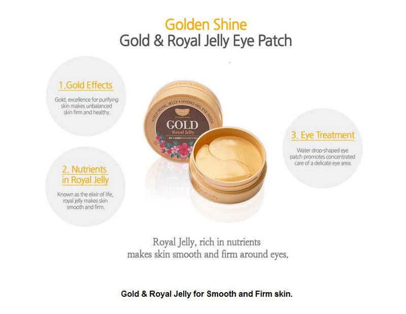 Best Korea Cosmetic KOELF Gold &amp; Royal Jelly Hydro Gel Eye Mask Patch 60pcs Smooth And Firm Skin Eye Mask PETITFEE Sub-brand