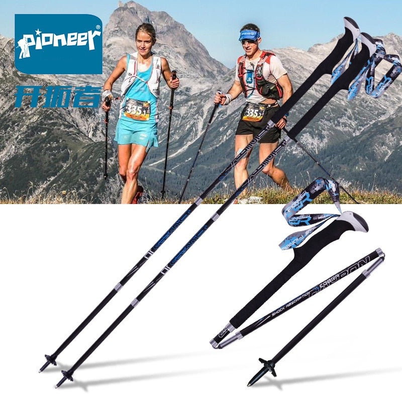 2 Pack Portable Collapsible Carbon Fiber Trekking Pole Quick Lock Compact Folding Tourism Trail Running Walking Stick 1 Pair