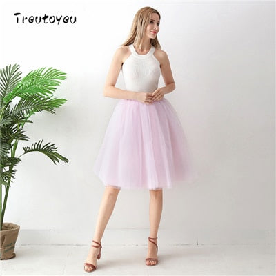 Gothic 7 Schichten 65cm Mischfarben Tutu Tüllrock Damen Streetwear Hohe Taille Falten Midiröcke spudniczki jupe rokken faldas