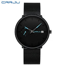 CRRJU Mens Watches Luxury Sport Wrist Watch Unique Design Stainless Steel Auto Date Mesh Strap Men Fashion Casual Quartz Watches