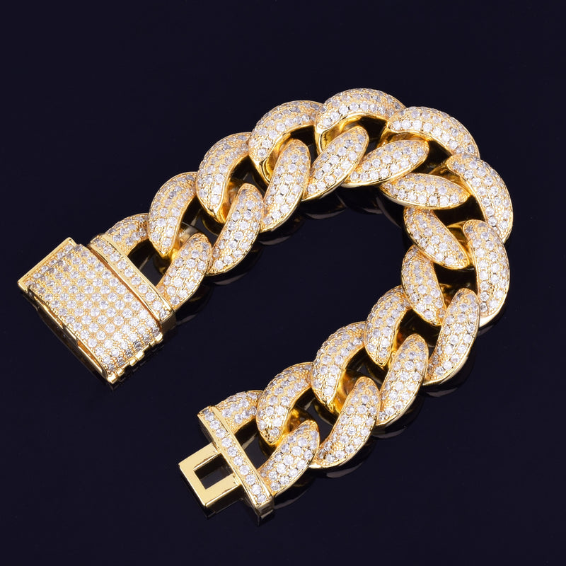 23mm Chunky Miami Cuban Chain Bracelet AAA Zirconia Men Hip hop Jewelry Gold Color Big Lock Bangle 7&quot; 8&quot;