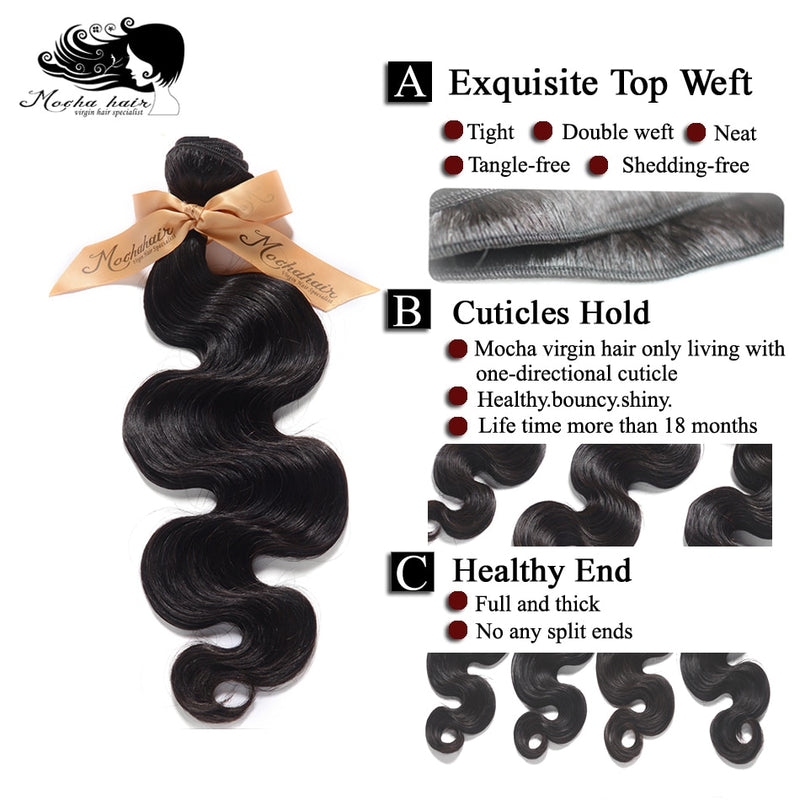 MOCHA Hair10A Brazilian Virgin Hair Body Wave 3 Bundles10 "-24" 100% Extensión de cabello humano sin procesar Color natural Envío gratis