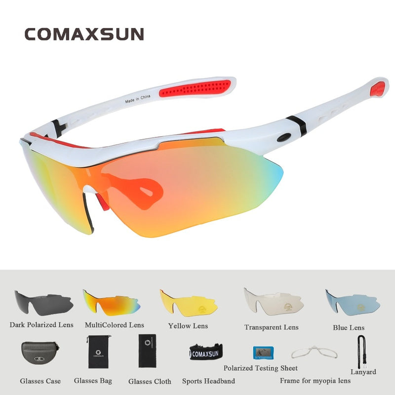 COMAXSUN Professionelle Polarisierte Fahrradbrille Fahrradbrille Outdoor Sport Fahrrad Sonnenbrille UV 400 Mit 5 Gläsern TR90 2 Style
