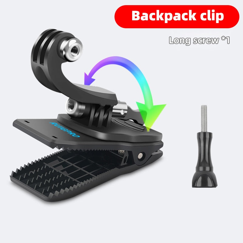 for Go Pro Accessories 360-Degree Rotation backpack bag Clip clamp For GoPro Hero11 10 9 8 7 6 5Xiaomi yi for SJCAM SJ4000 Phone