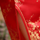 Red Chinese Women Dress Vintage Satin Qipao Sexy Long Slim Cheongsam Hot Sale Flower Dress Size S M XL XXL 3X4XL 5XL 6XL JA13