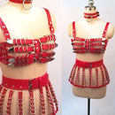 Sujetador enjaulado de 4 filas para trabajo pesado, 100% hecho a mano, arnés de cuero PU para mujer, lencería para el pecho, sujetador, cinturón, falda, arnés, cinturón para la cintura