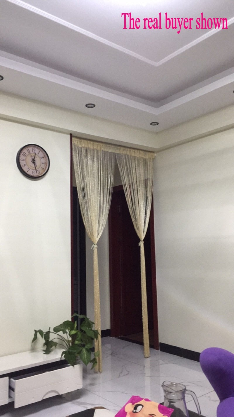 Cortina de hilo de 3x2,6 m, línea de borlas brillantes, cortinas, ventana, puerta, cortina divisoria, decoración para sala de estar, cenefa