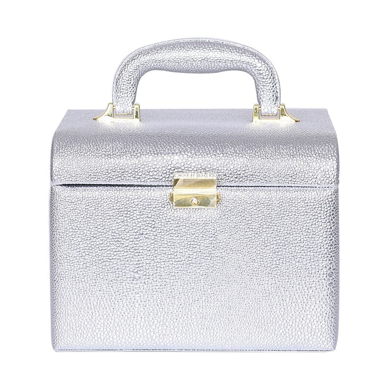 Hot selling PU leather Make up Box with mirror Makeup Case Beauty Case Cosmetic Bag Lockable Jewelry Box for ladys gift