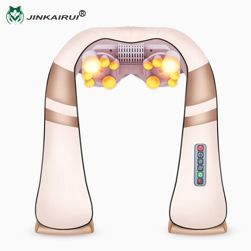 JinKaiRui 12 bolas de masaje en forma de U Shiatsu eléctrico amasado espalda cuello hombro cuerpo 4D calefacción infrarroja masajeador coche hogar relajación