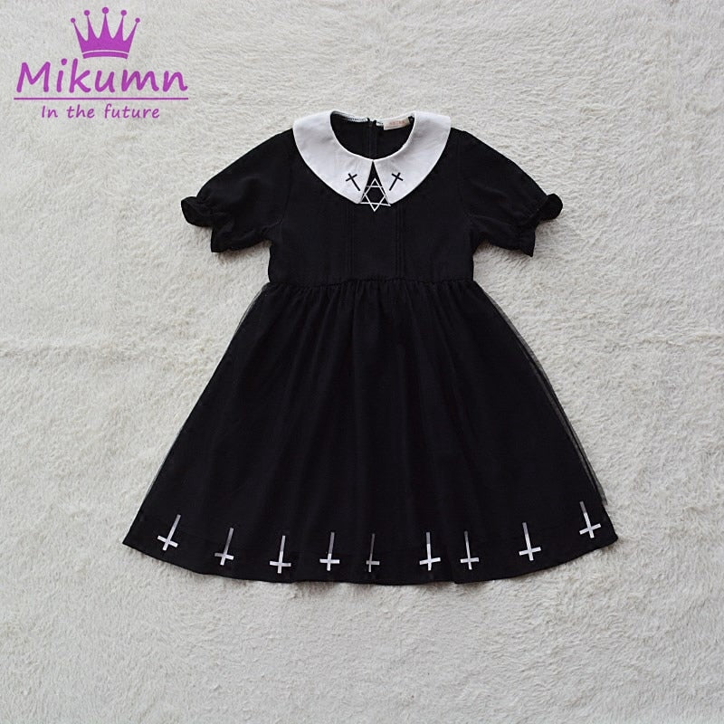 Harajuku Fashion Cross Cosplay Cute Girl Dress Japanese Gothic Style Star Tulle Dress Lolita Kawaii Dresses