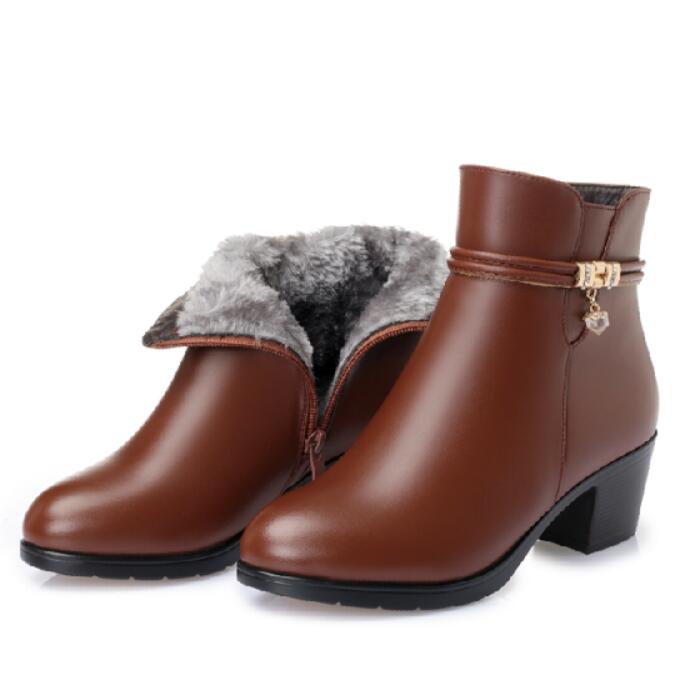 GKTINOO 2023 NEW Fashion Soft Leather Women Ankle Boots High Heels Zipper Shoes Warm Fur Winter Boots for Women Plus Size 35-43