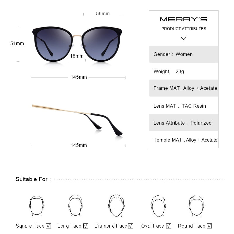 MERRYS DESIGN Women Fashion Cat Eye Polarized Sunglasses Ladies Luxury Brand Trending Sun glasses UV400 Protection S6305