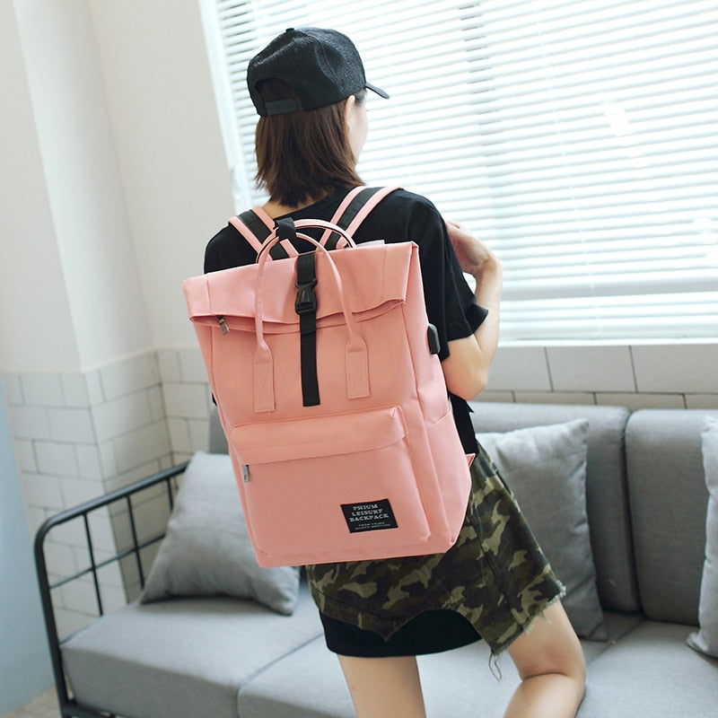 Women External USB Charge Backpack Nylon Rucksack Male Mochila Escolar Girls Laptop Shoulder School Bags Backpack for teens