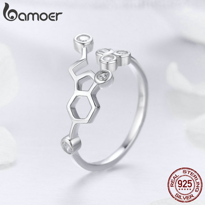 BAMOER Real 925 Sterling Silber Waben verstellbare Fingerringe für Frauen Klar CZ Ring Hochzeit Verlobungsschmuck Anel SCR433