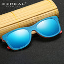 EZREAL Skateboard Wooden Sunglasses Blue Frame With Coating Mirrored Bamboo Sunglasses UV 400 Protection Lenses in Wooden Box