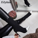 Eilyken 2022 New Women Sock Boots Pointed Toe Elastic High Boots Slip On High Heel Ankle Boots Women Pumps Stiletto Botas