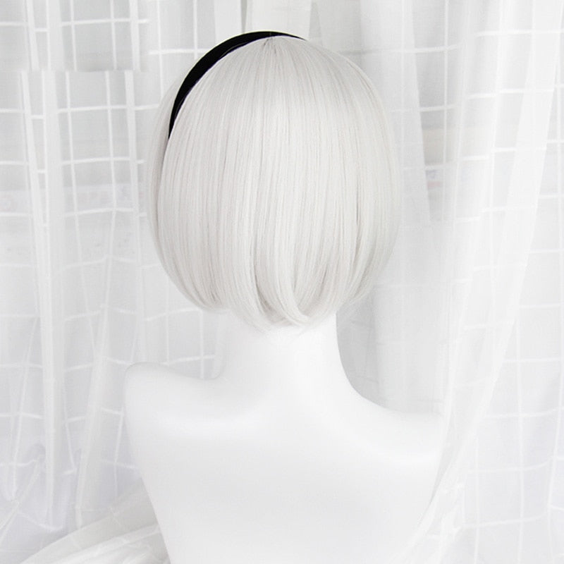 High Quality YoRHa No.2 Type B 2BYoRH 2A 9S 2B Cosplay Wig NieR:Automata Costume Play Wigs + Wig Cap + Headband + Eyepatch