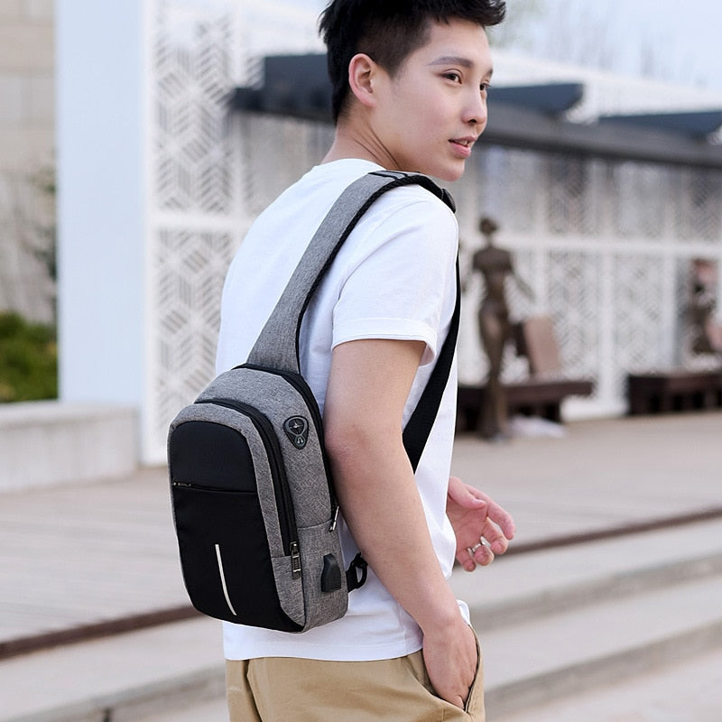 Fengdong small usb charge shoulder bag men messenger bags male waterproof sling chest bag boy travel bagpack men cross body bags