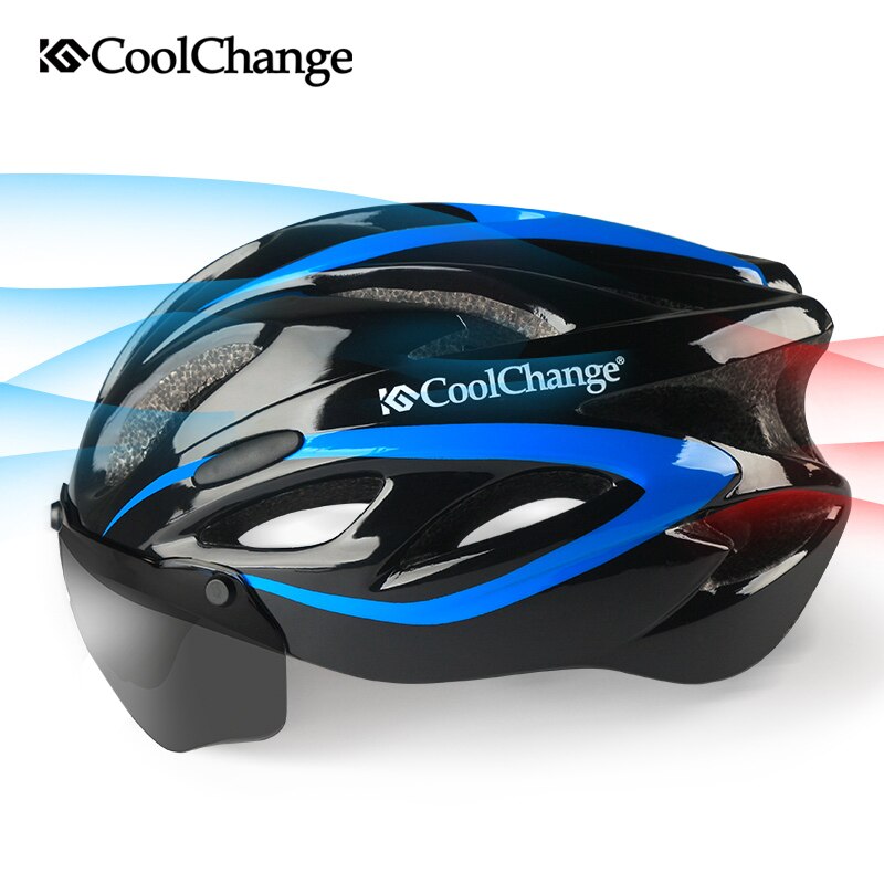 CoolChange Cycling Helmet Integrally-molded Ultralight MTB Bike Helmet With Glasses Insect Net Bicycle Casco Ciclismo 57-62 CM