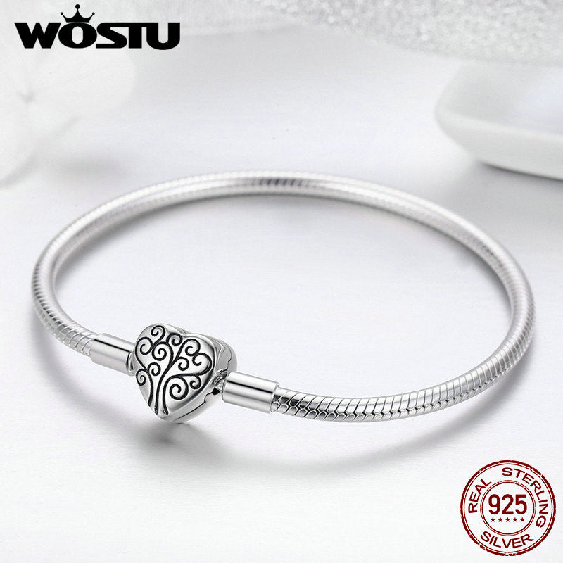 WOSTU, pulsera y brazalete con dije de árbol de la vida de Plata de Ley 925 auténtica para mujer, compatible con marca Original, joyería de cuentas DIY CQB066