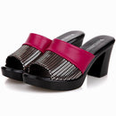 2023 new women sandals women slippers genuine leather thick high-heeled color block decoration open toe women sandals T012