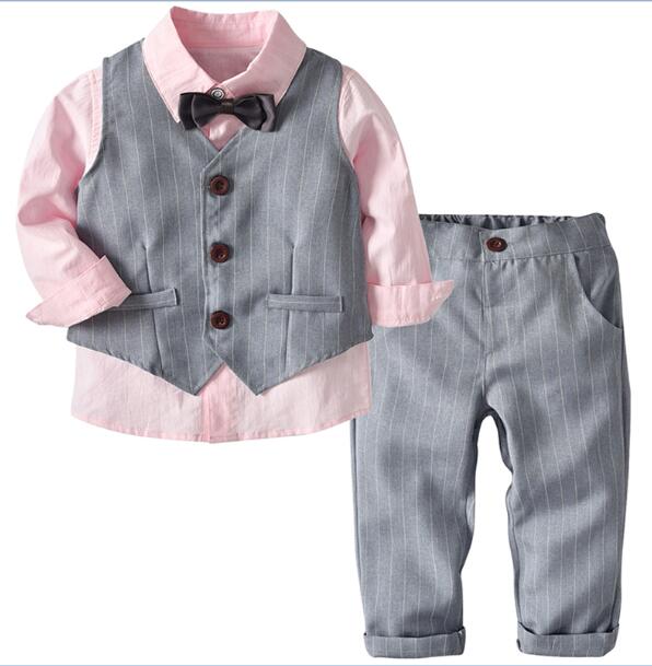 Ropa para niños Primavera Otoño Moda Traje de bebé Viento británico Trajes para niños Caballero Camisa de manga larga Chaleco Pantalones Niños Sui