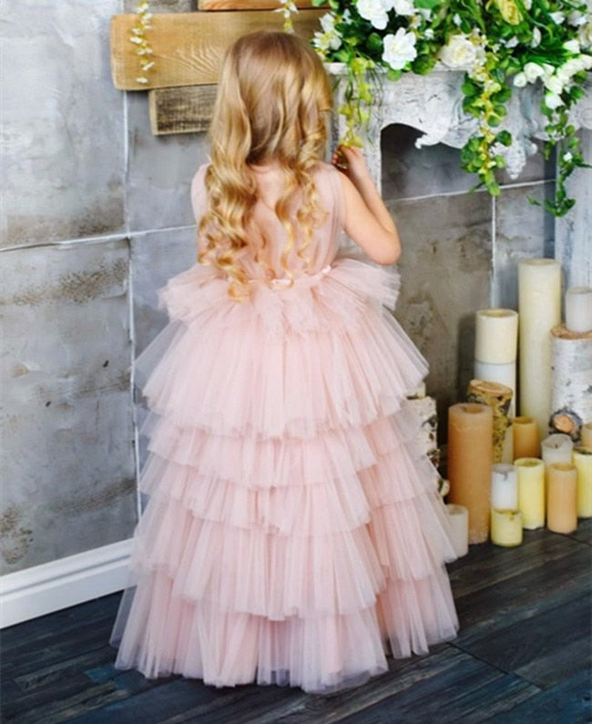 New Coming Tiered Tulle Princess Dress Ankle -Length Sleeveless Custom Made Kids Prom Dress Ruffles Long Pageant Gowns Vestidos