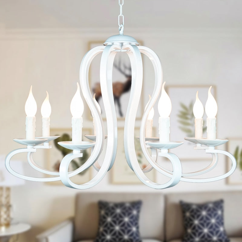 Lámparas de araña de vela modernas de estilo nórdico americano, accesorios Vintage de hierro forjado blanco/negro, iluminación para el hogar E14