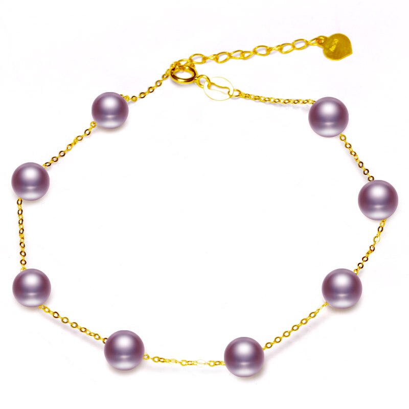 YS Echtes 18 Karat Gold 5-6 mm weißes Perlenarmband chinesischer Süßwasserperlen-Armbandschmuck