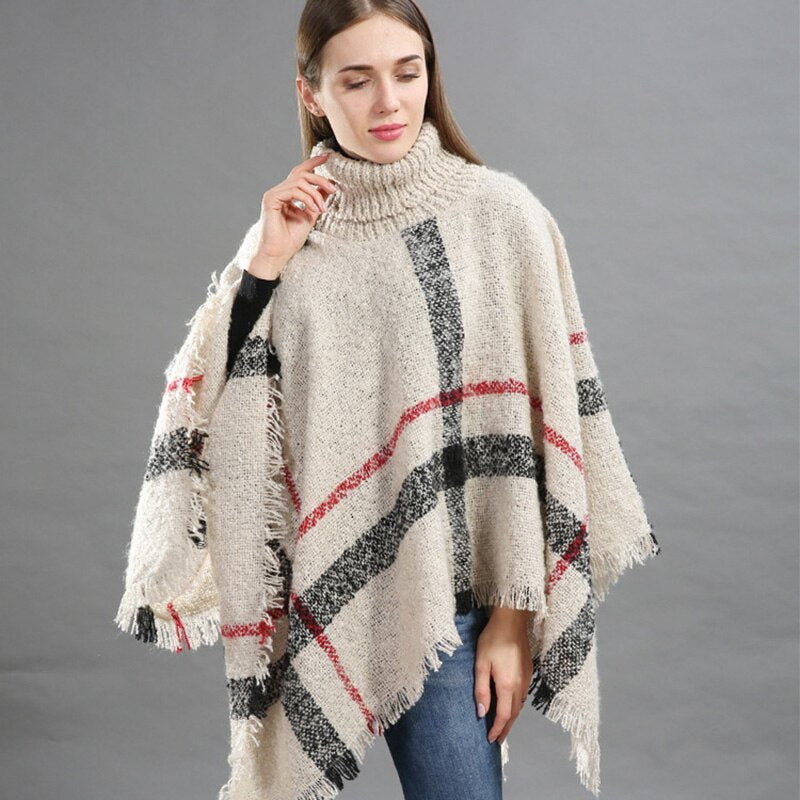 Winter Sweater Women Knitted Poncho Turtleneck Ladies Scarf Thick Warm Sweaters and Pullovers Poncho and Capes