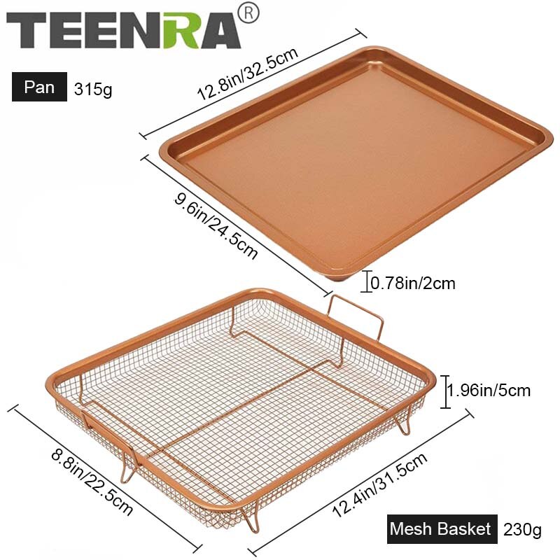 TEENRA Copper Baking Tray Oil Frying Baking Pan Non-stick Chips Basket Baking Dish Grill Mesh Kitchen Tools