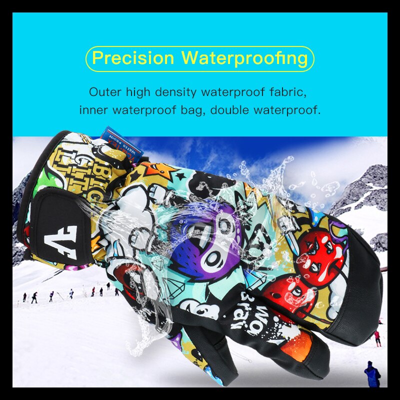 -40 Thicken Adult Teenager Kids Ski Snowboard Gloves Windproof Waterproof Gloves Winter Thermal Outdoor Sport Mittens