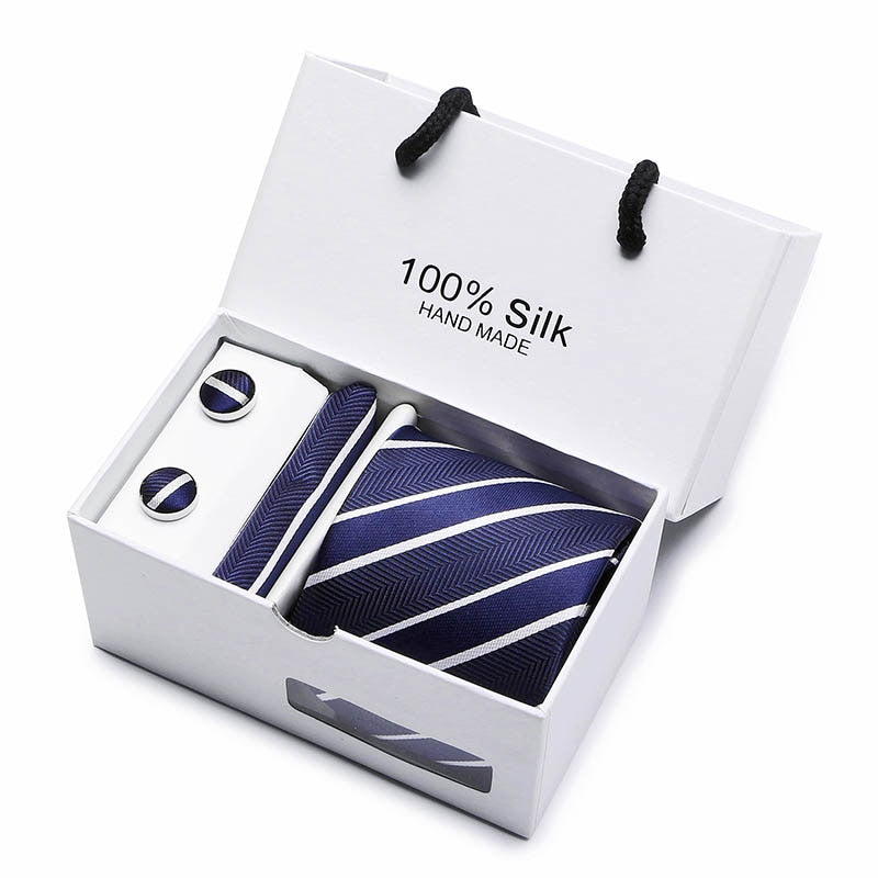 New Design Tie Set With Gift Box Jacquard Woven gravata Silk Tie Hanky Cufflinks Necktie Sets For Wedding Party Men