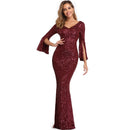Gold Sequin Evening Dress Women Long Sleeve Dress YIDINGZS Elegant Party Maxi Dress Long Prom Dress