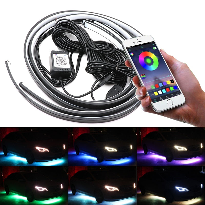 Niscarda 4PCS 12V IP65 App Control RGB LED Strip Under Car 60 90 120cm Tube Underglow Underbody System Neon Light