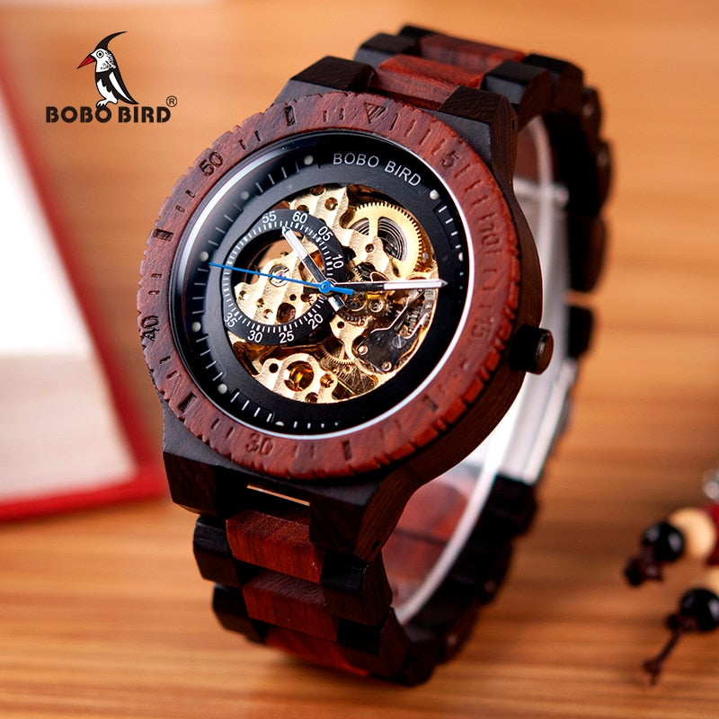 BOBO BIRD Holz Mechanische Uhr Männer Relogio Masculino Große Herrenuhren Top-Marke Luxusuhren erkek kol saati Dropshipping