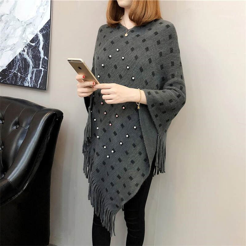 Autumn And Winter Knitted Tassels In The Long Section Of The Shawl New Loose Cape Coat Female Bat Shirt