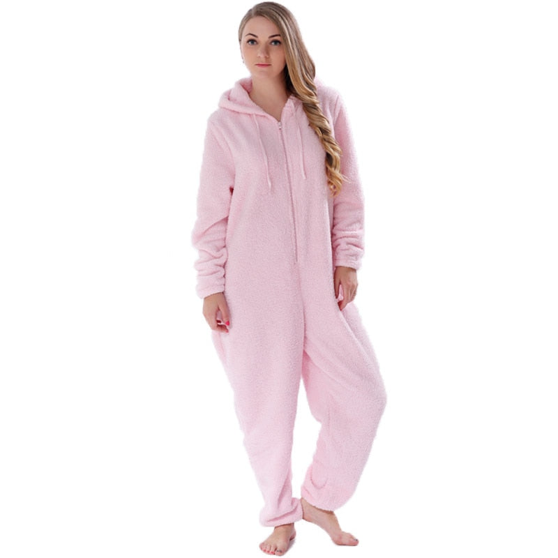 Winter Warm Pyjamas Women Onesies Fluffy Fleece Jumpsuits Sleepwear Overall Plus Size Hood Sets Pajamas Onesie For Women Adult