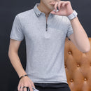 Liseaven Men 2019 Turn-down Collar T-Shirts Slim Fit Cotton T Shirts Solid Color Short T-Shirt Men's Casual Shirt Homme