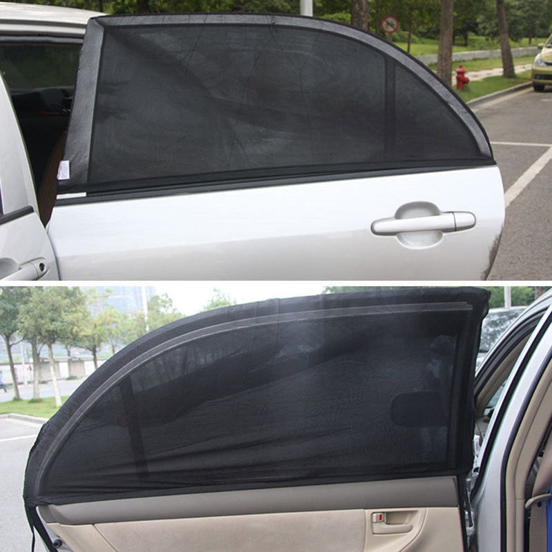 2x Car Side Window Sock Sunshade Visor Mosquito Net For Baby Kid Pet Breathable Sun Shade Mesh Backseat Block Curtains Black