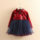 2021 Winter 2-12 Years Teenage New Year Embroidery Lace Red Traditional Chinese Garments Tang Kids Baby Girls Plus Velvet Dress