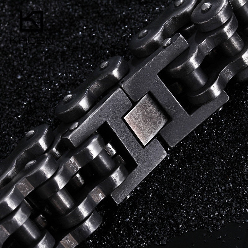 Kalen Punk Brushed Bike Chain Bracelet Oxidized Dark Bicycle Chain Men Bracelet Fashion Male 316L Stainless Steel Hand Chain