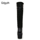 Gdgydh Große Größe 43 Lace Up Kniehohe Stiefel Frauen Herbst Weiches Leder Mode Weiß Quadratische Ferse Frau Schuhe Winter Heißer Verkauf
