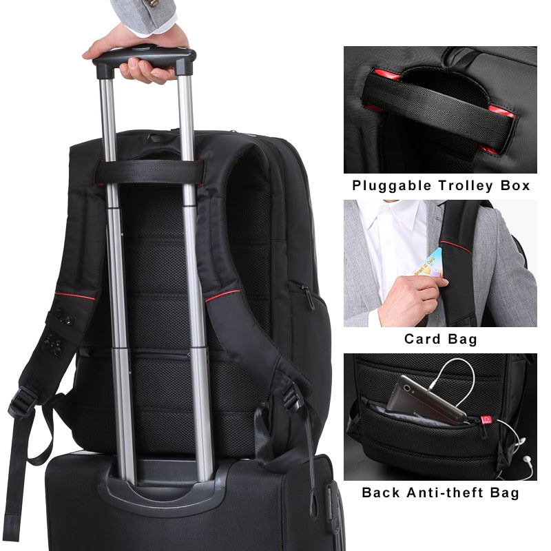 Mochila para ordenador portátil Kingsons de 15 "y 17", mochilas para ordenador con carga USB externa, bolsas impermeables antirrobo para hombres y mujeres