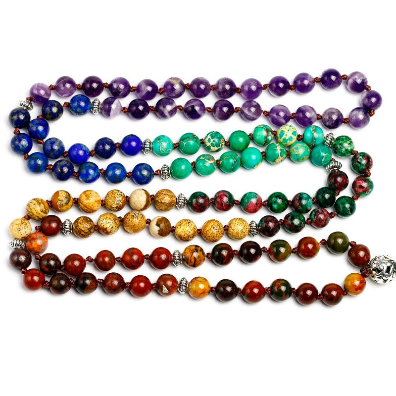 7 Chakra Mala 108 Beads Natural Stone Long Tassel Necklace Women Meditation Necklace Knotted Bead Yoga Necklaces Jewelry