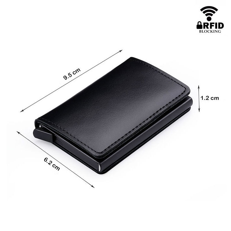 Tarjetero de cuero auténtico 100% con protección RFID para hombre, minicartera delgada de Metal de aluminio para negocios, tarjetero de identificación (enviar 12)