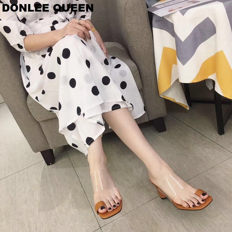 DONLEE QUEEN, zapatillas sexis transparentes de tacón alto, zapatos de verano para Mujer, sandalias para Mujer, sandalias deslizantes 2021, sandalias informales, zapatos para Mujer