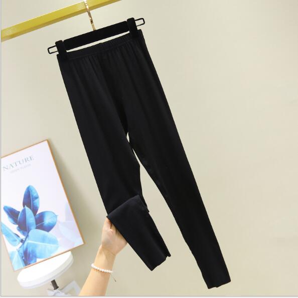 Fashion Ribbed  Big Size Women Thin Black High Waist Cotton Skinny Leggings Basic Fitness Pants High Elastic Stretch Material