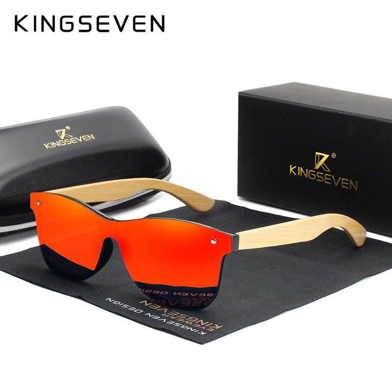 Marca KINGSEVEN, gafas de sol polarizadas con templos de bambú para hombre, gafas cuadradas clásicas, gafas de sol Retro de moda para mujer, logotipo personalizado